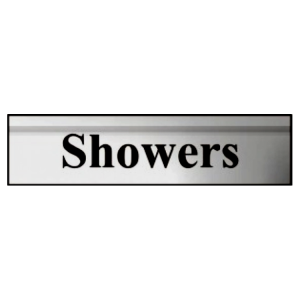 ASEC `Showers` 200mm X 50mm Silver Self Adhesive Sign - Silver