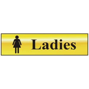 ASEC `Ladies` 200mm x 50mm Gold Self Adhesive Sign - 1 Per Sheet